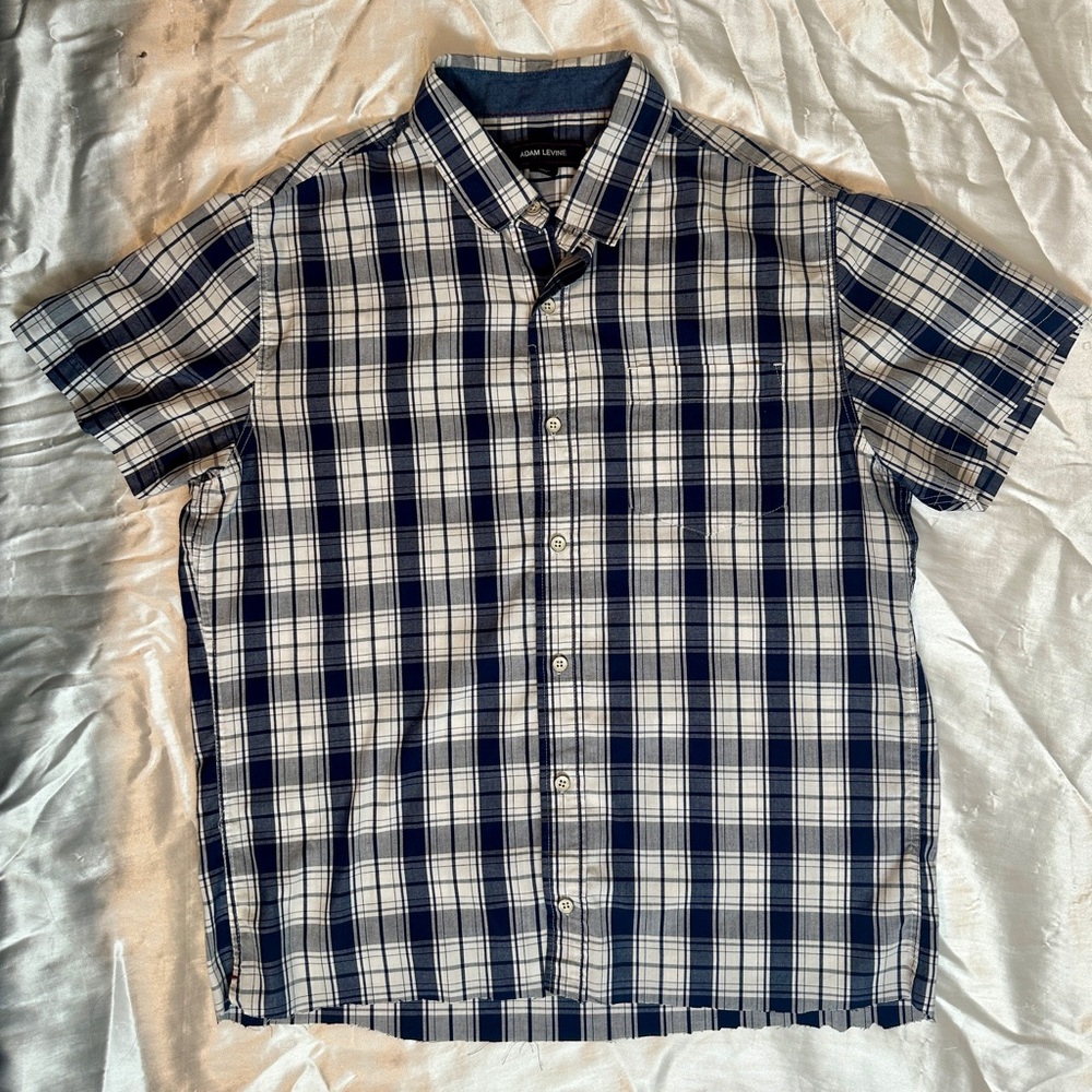 Adam Levine Collection Navy and White Plaid Shirt